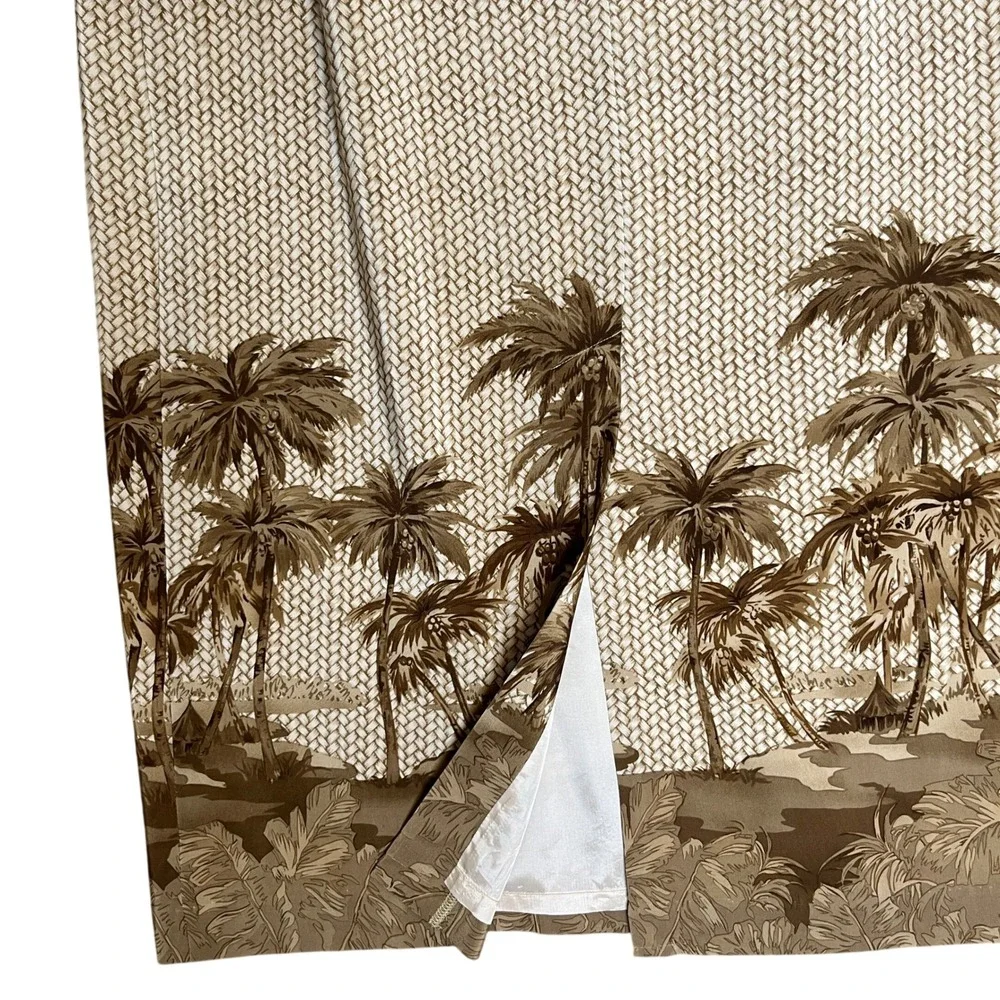 Vintage 90s Silk Maxi Skirt 12 Tropical Safari Resort Earthy Old Money Palm Tree